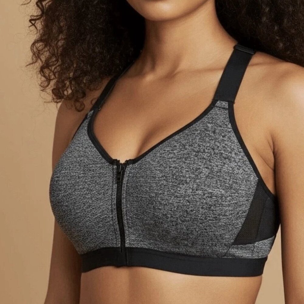 Victoria’s Secret VSX Sport Zip Front Sports Bra Gray Heather Size 32D